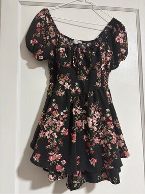 Inspired Hearts Black Floral Blouse with Pink and Green Print